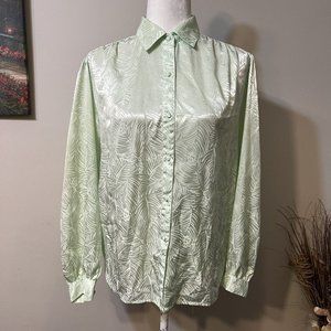 Vtg Chic-Changeables Women Blouse Top Tropical Button Down Size 12 Pastel Green